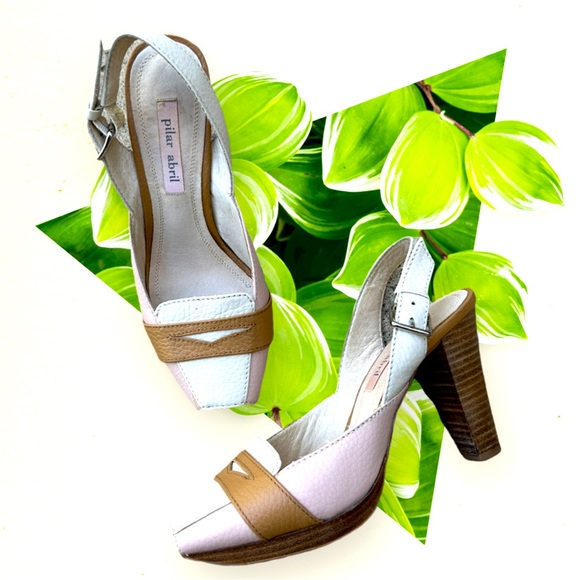 Pilar Abril Open-Toe Leather Sling Back Loafer Pumps - Picture 1 of 5